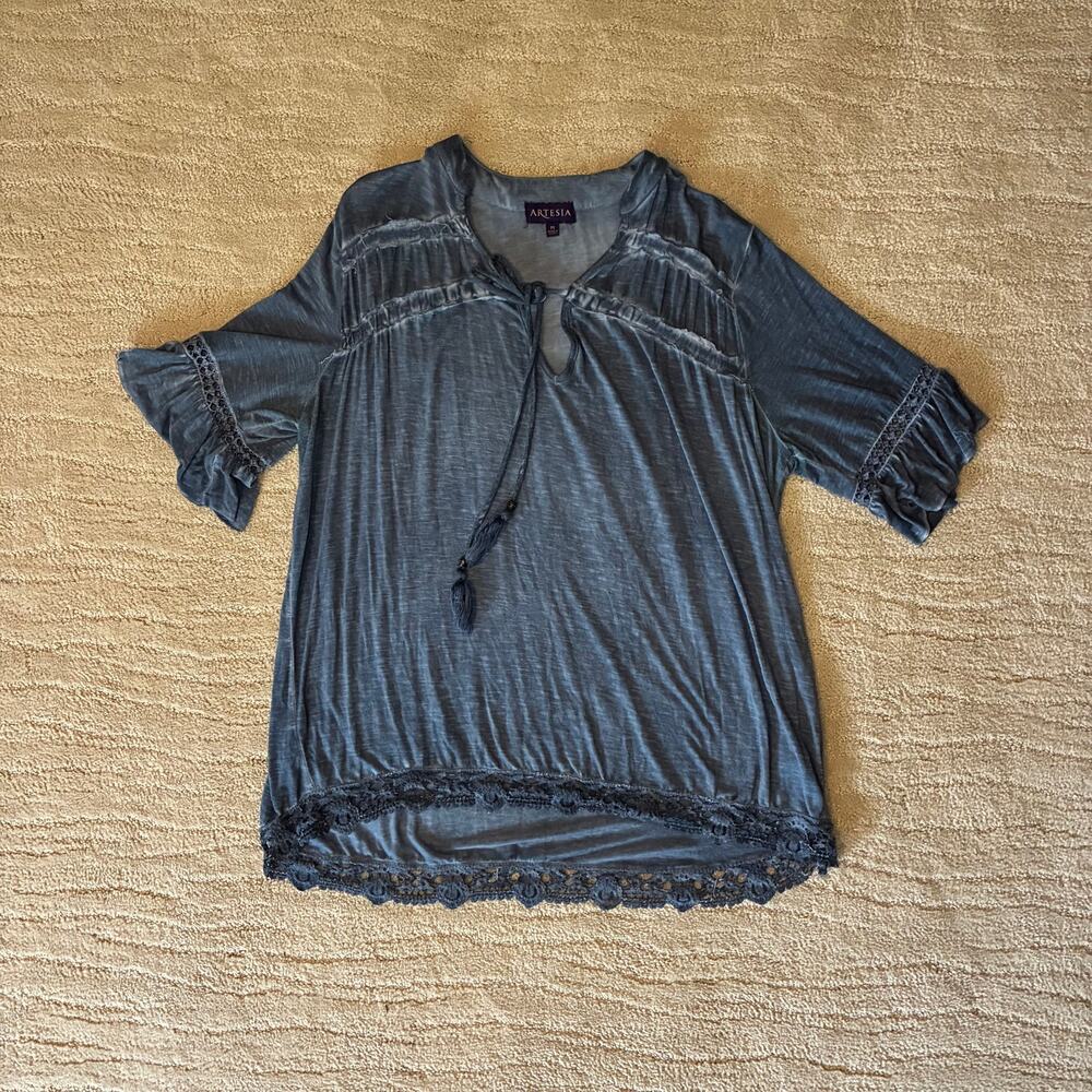 Artesia M Blue Acid Wash Bohemian Fairycore Ren Fair Top / Blouse Renaissance